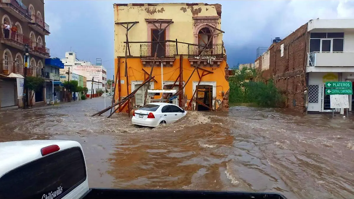 Inundación en el centro de Fresnillo, Zacatecas